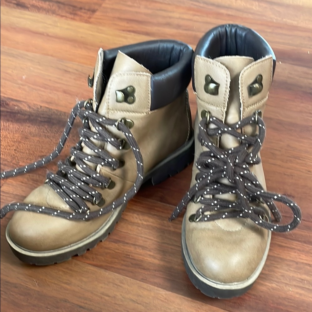 Tan and Black Lace-Up Boots